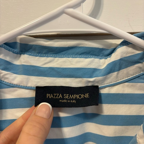 Piazza Sempione Blue & White Mens Stripe Button Down - Picture 5 of 6